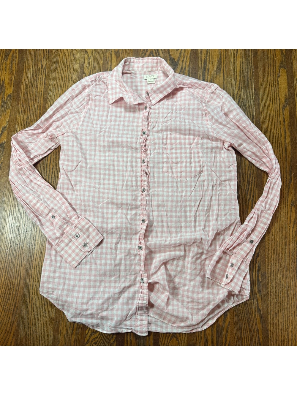 J. Crew Women’s Pink/White Gingham Button Down Shirt 100% Cotton Size Small